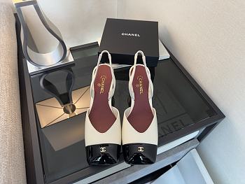 Kitlife Chanel Slingbacks White Lambskin & Black Patent Calfskin 90mm