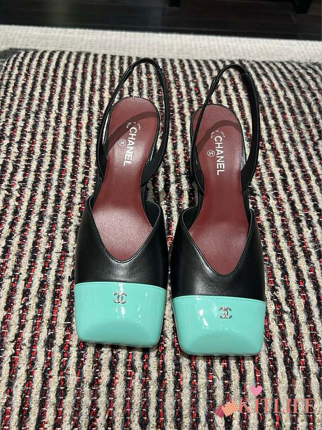 Kitlife Chanel Slingbacks Black Lambskin & Green Patent Calfskin 90mm - 1