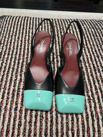 Kitlife Chanel Slingbacks Black Lambskin & Green Patent Calfskin 90mm