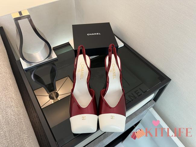 Kitlife Chanel Slingbacks Red Lambskin & White Patent Calfskin 90mm  - 1