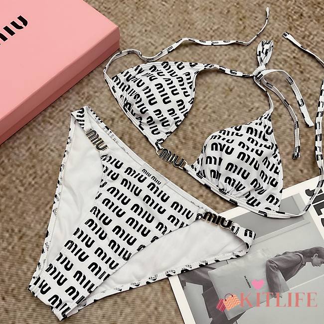 Kitlife Miu Miu Two-piece Swimsuit  White & Black Pattern - 1