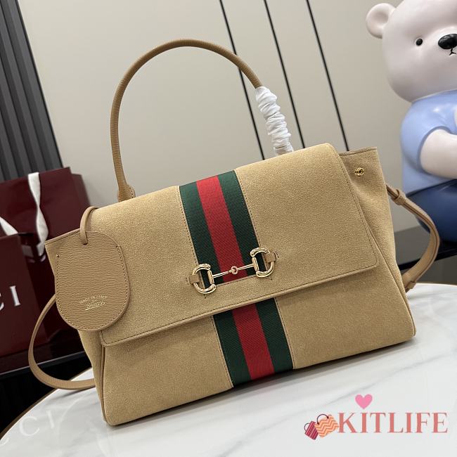 Kitife Gucci Paparazzo Medium Top Handle Bag Beige Soft Suede ‎875018 32x24x17cm  - 1