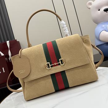 Kitife Gucci Paparazzo Medium Top Handle Bag Beige Soft Suede ‎875018 32x24x17cm 