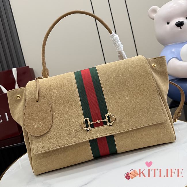 Kitife Gucci Paparazzo Large Top Handle Bag Beige Soft Leather ‎875019 37x29x13cm  - 1