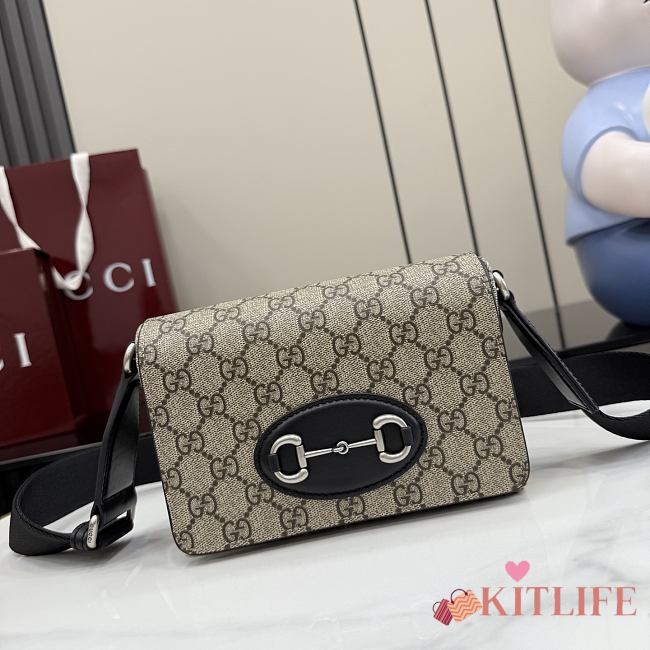 Kitlife Gucci Horsebit 1955 Mini Bag Beige & Brown GG Supreme 855566 18.5x13x7cm - 1