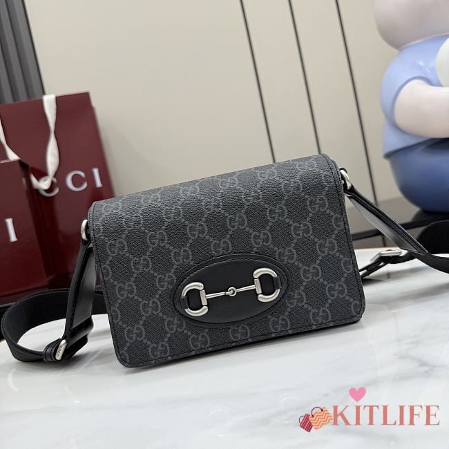 Kitlife Gucci Horsebit 1955 Mini Bag Black GG Supreme 855566 18.5x13x7cm  - 1