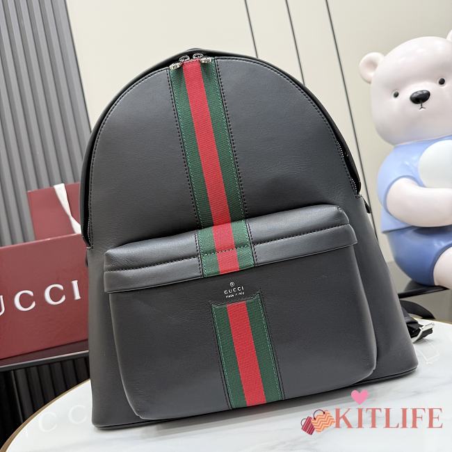 Kitlife Gucci Web Trademark Large Backpack Black Soft Leather ‎866981 36.5x41x18cm - 1