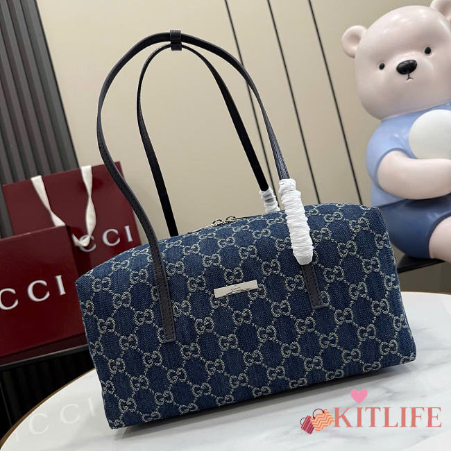 Kitlife Gucci Melrose Medium Boston Bag Dark Blue GG Denim 875228 29x14x15cm - 1