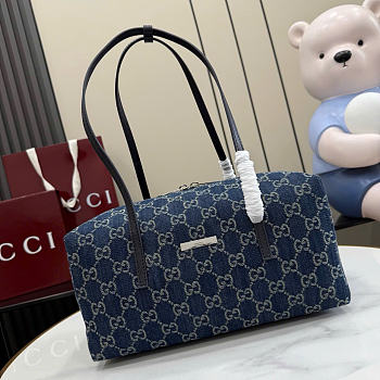 Kitlife Gucci Melrose Medium Boston Bag Dark Blue GG Denim 875228 29x14x15cm