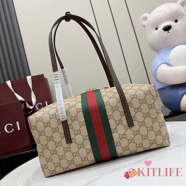  Kitlife Gucci Melrose Medium Boston Bag Beige GG Denim 875228 29x14x15cm - 1