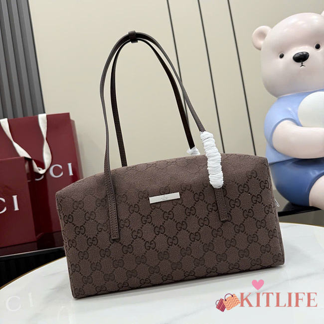 Kitlife Gucci Melrose Medium Boston Bag Dark Brown Canvas 875228 29x14x15cm - 1