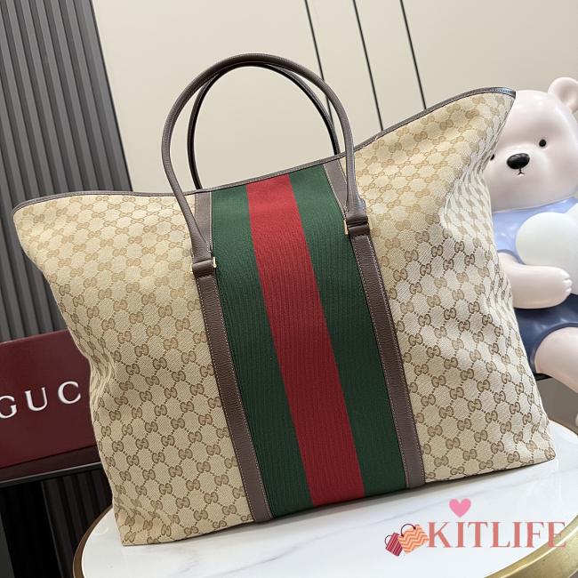 Kitlife Gucci Duffle Bag with Web Beige and Dark Brown GG Canvas 874979 47x45x20cm - 1