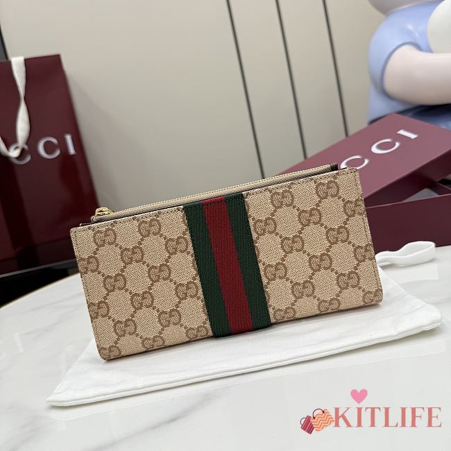 Kitlife Gucci Long Wallet With Web Beige 876047 19x10x1.5cm  - 1
