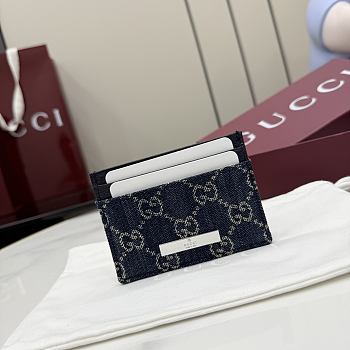 Kitlife Gucci Card Case with Gucci Plaque Dark Blue GG Denim 875795 10x7cm
