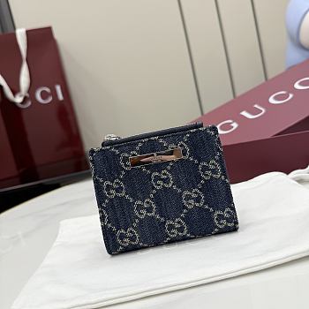 Kitlife Gucci Small Wallet with Gucci Plaque Dark Blue GG Denim 875798 10x8cm