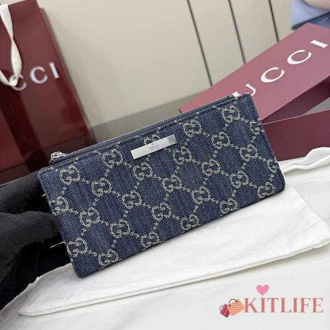 Kitlife Gucci Long Wallet with Gucci Plaque Dark Blue GG Denim 875805 19x10x1.5cm - 1