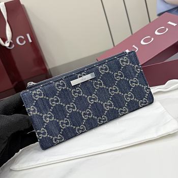 Kitlife Gucci Long Wallet with Gucci Plaque Dark Blue GG Denim 875805 19x10x1.5cm