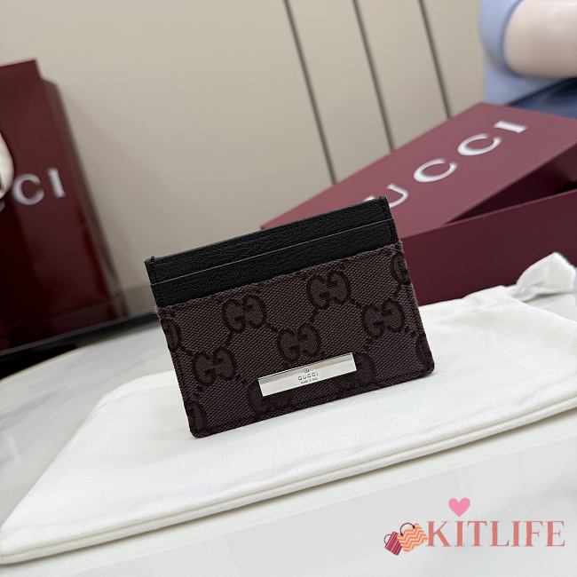 Kitlife Gucci Card Case with Gucci Plaque Dark Brown 875795 10x7cm - 1