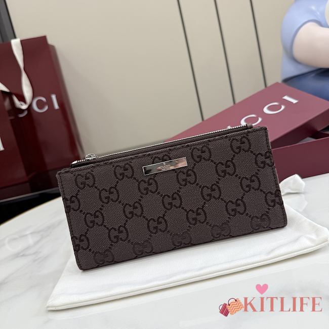 Kitlife Gucci Long Wallet with Gucci Plaque Dark Brown 875805 19x10x1.5cm - 1
