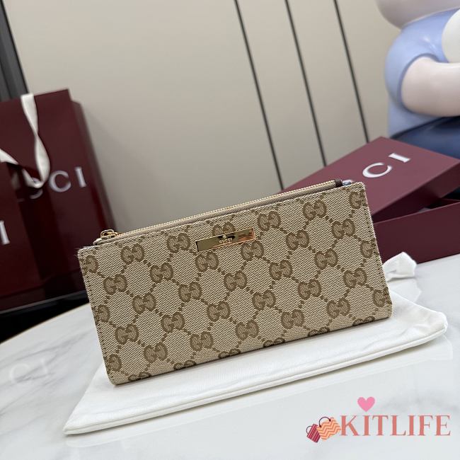 Kitlife Gucci Long Wallet with Gucci Plaque Beige 875805 19x10x1.5cm  - 1