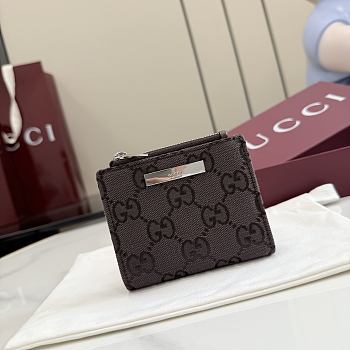 Kitlife Gucci Small Wallet with Gucci Plaque Dark Brown GG Denim 875798 10x8cm 