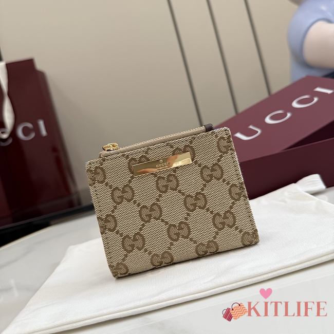Kitlife Gucci Small Wallet with Gucci Plaque Beige 875798 10x8cm  - 1