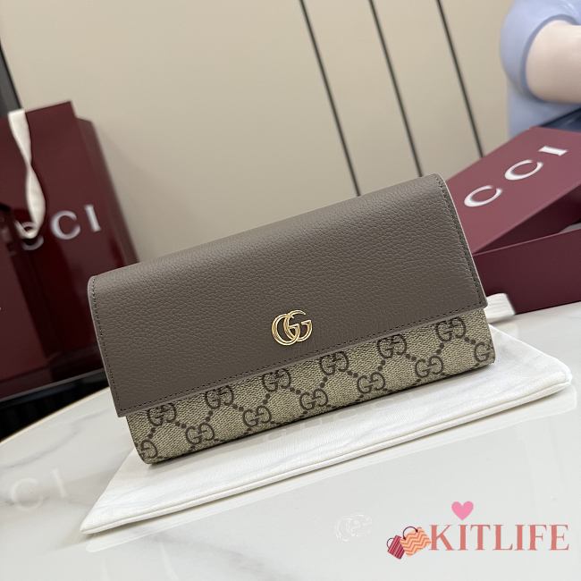 Kitlife Gucci Bi-color GG Marmont Continental Wallet Beige & Brown 456116 19x10x3.5cm - 1