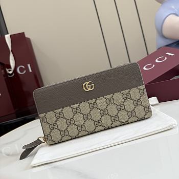 Kitlife Gucci Bi-color GG Marmont Zip Around Wallet Beige & Brown 456117 10.5x19x2cm
