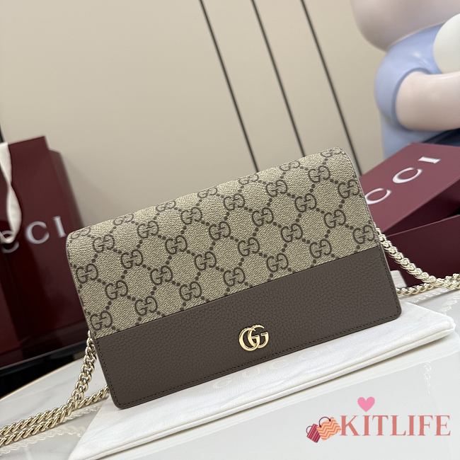 Kitlife Gucci Bi-color GG Marmont Wallet On Chain Beige & Brown 497985 20x12.5x4cm - 1