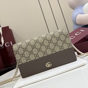 Kitlife Gucci Bi-color GG Marmont Wallet On Chain Beige & Brown 497985 20x12.5x4cm