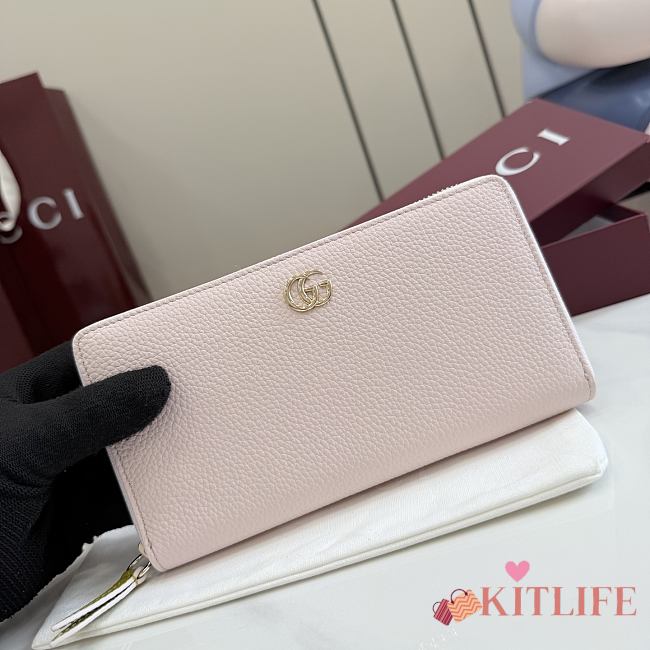 Kitlife Gucci Bi-color GG Marmont Zip Around Wallet Pink 456117 10.5x19x2cm  - 1