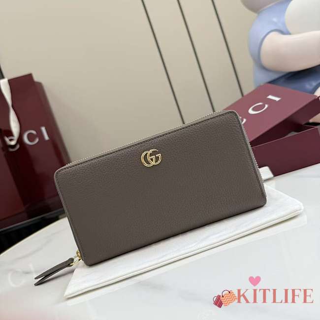 Kitlife Gucci Bi-color GG Marmont Zip Around Wallet Brown 456117 10.5x19x2cm - 1