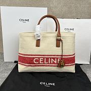 Kitlife Celine Plein Soleil Textile Calfskin Horizontal Cabas Bag Cream Red 44x32x16cm - 1