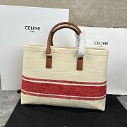 Kitlife Celine Plein Soleil Textile Calfskin Horizontal Cabas Bag Cream Red 44x32x16cm - 4