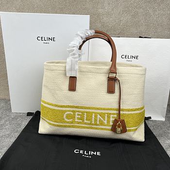 Kitlife Celine Plein Soleil Textile Calfskin Horizontal Cabas Bag Cream Yellow 44x32x16cm