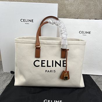 Kitlife Celine Plein Soleil Textile Calfskin Horizontal Cabas Bag Cream 44x32x16cm 