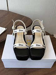 Kitlife Dior J'Adior Wedge Slide with Straps White Embroidered Cotton and Black Raffia - 1