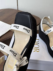 Kitlife Dior J'Adior Wedge Slide with Straps White Embroidered Cotton and Black Raffia - 5