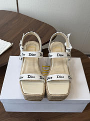 Kitlife Dior J'Adior Wedge Slide with Straps White Embroidered Cotton and Beige Raffia  - 1