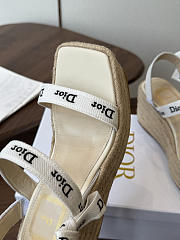 Kitlife Dior J'Adior Wedge Slide with Straps White Embroidered Cotton and Beige Raffia  - 3