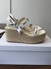 Kitlife Dior J'Adior Wedge Slide with Straps White Embroidered Cotton and Beige Raffia  - 2