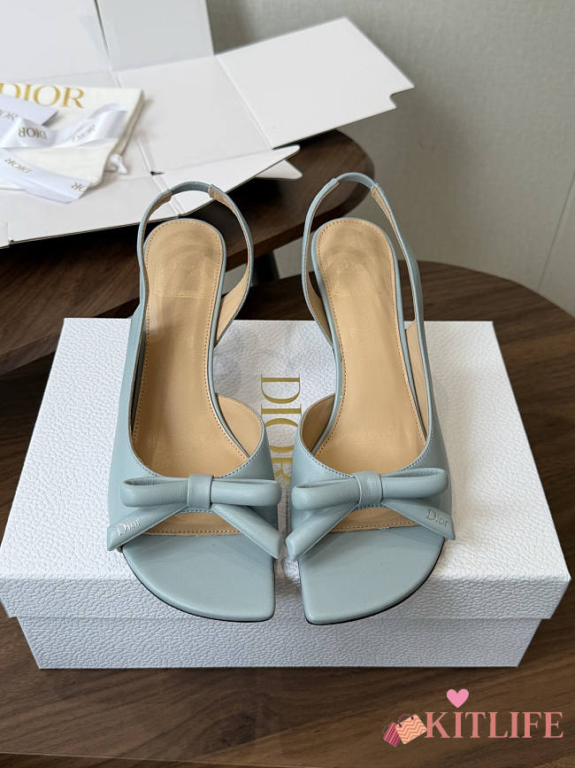 Kitlife Dior Bow Heeled Slingback Sandal Blue Lambskin - 1