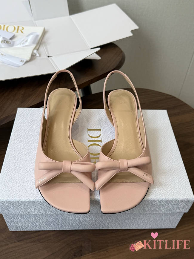 Kitlife Dior Bow Heeled Slingback Sandal Pink Lambskin - 1