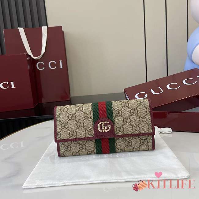 Kitlife Gucci Ophidia Continental Wallet Beige & Burgundy 838485 19x10x3.5cm  - 1