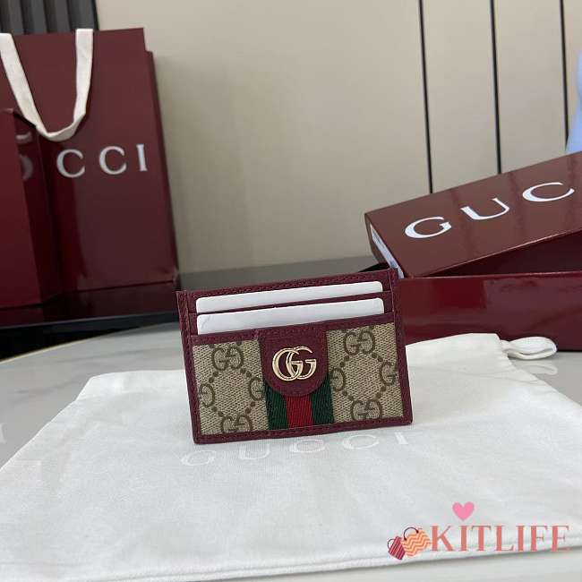Kitlife Gucci Ophidia Card Case Brown & Burgundy 838486 10x7cm - 1