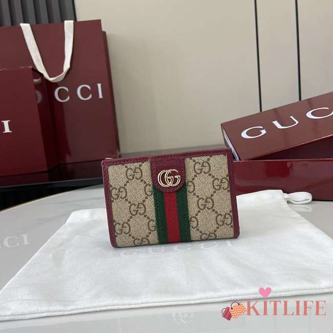 Kitlife Gucci Ophidia Small Wallet Beige & Burgundy 838468 11.5x8x3cm  - 1