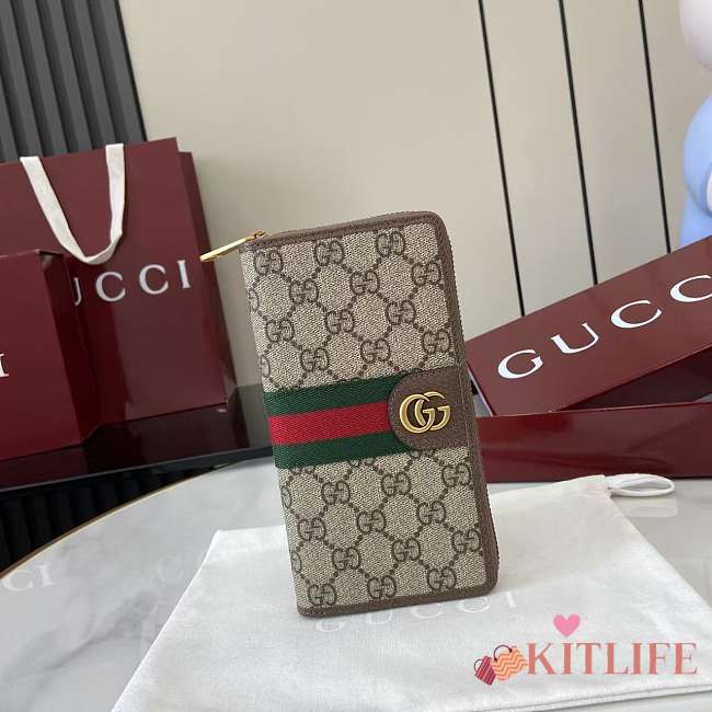 Kitlife Gucci Ophidia Zip Around Wallet Beige & Brown 838619 10x20x2.5cm  - 1