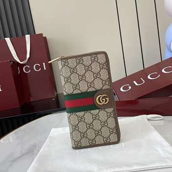 Kitlife Gucci Ophidia Zip Around Wallet Beige & Brown 838619 10x20x2.5cm 