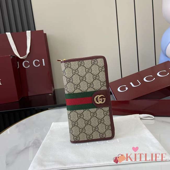 Kitlife Gucci Ophidia Zip Around Wallet Beige & Burgundy 838619 10x20x2.5cm   - 1