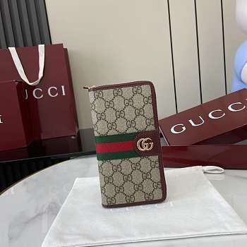 Kitlife Gucci Ophidia Zip Around Wallet Beige & Burgundy 838619 10x20x2.5cm  